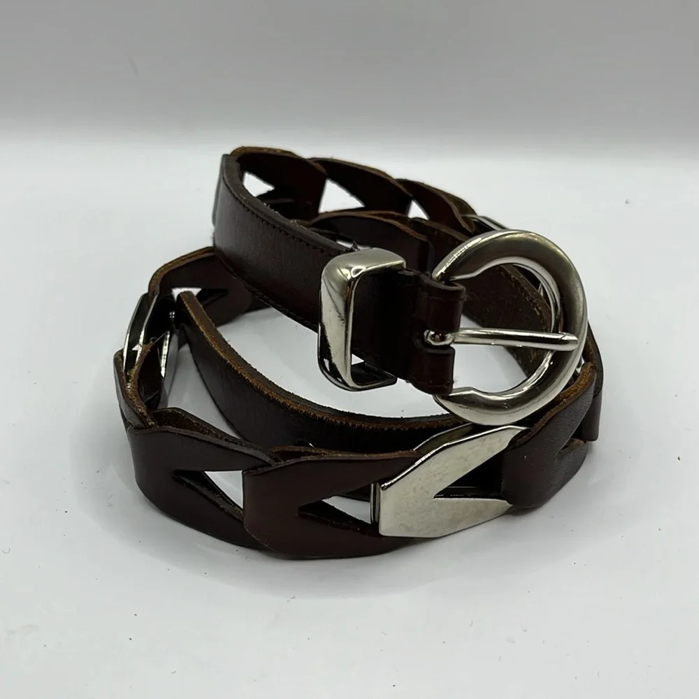 Brown Genuine Leather with Chain link and Silver Buckle Western Size Small